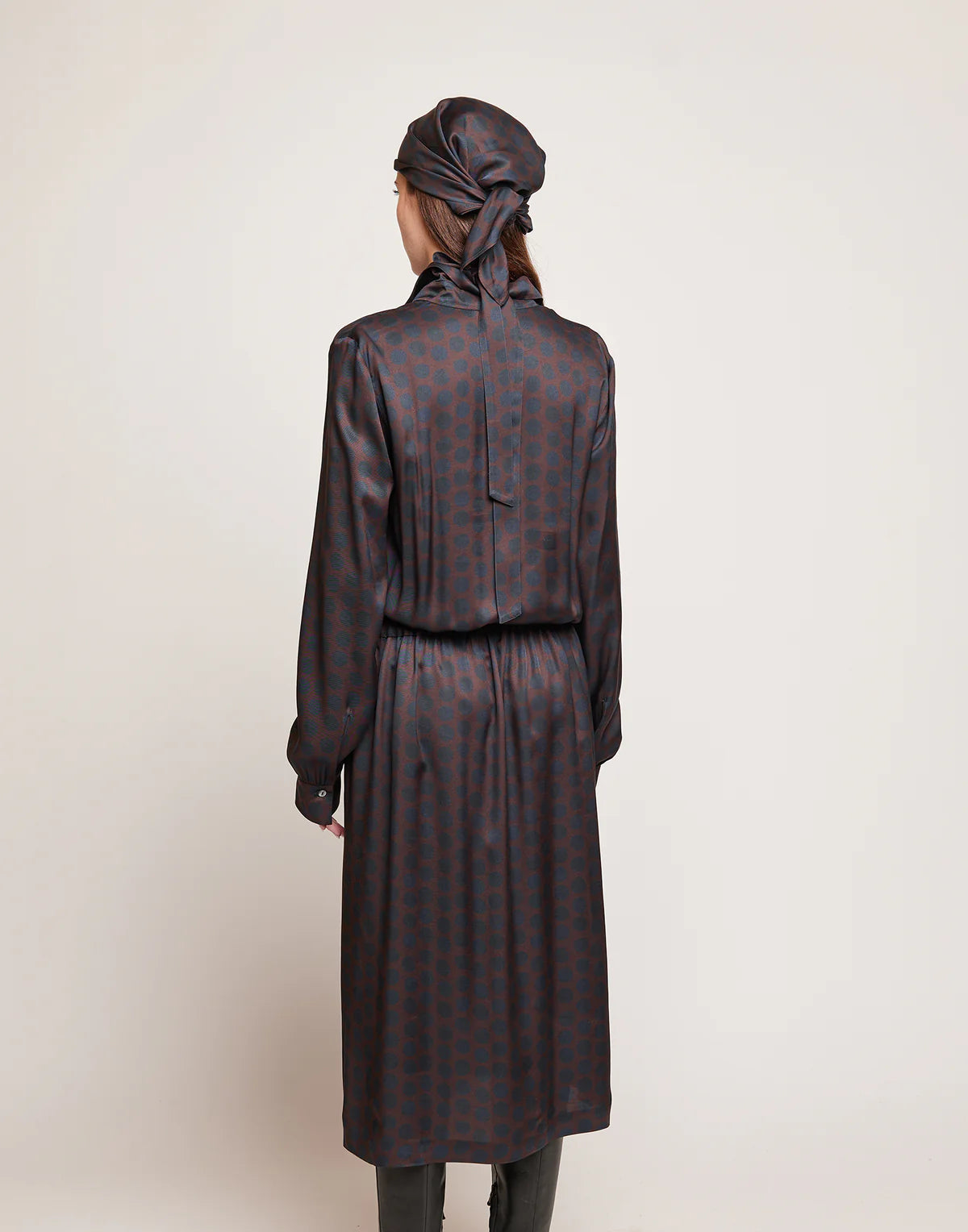 ABITO CAMICIA IN TWILL STAMPATO A POIS MOKA/OLTREMARE