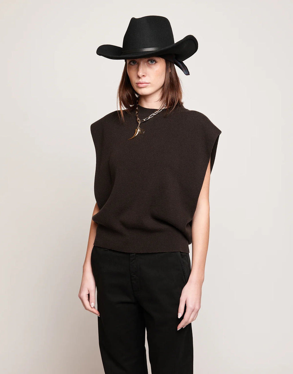 Gilet Douuod Titano Girocollo in Lana e Cashmere Ciocco