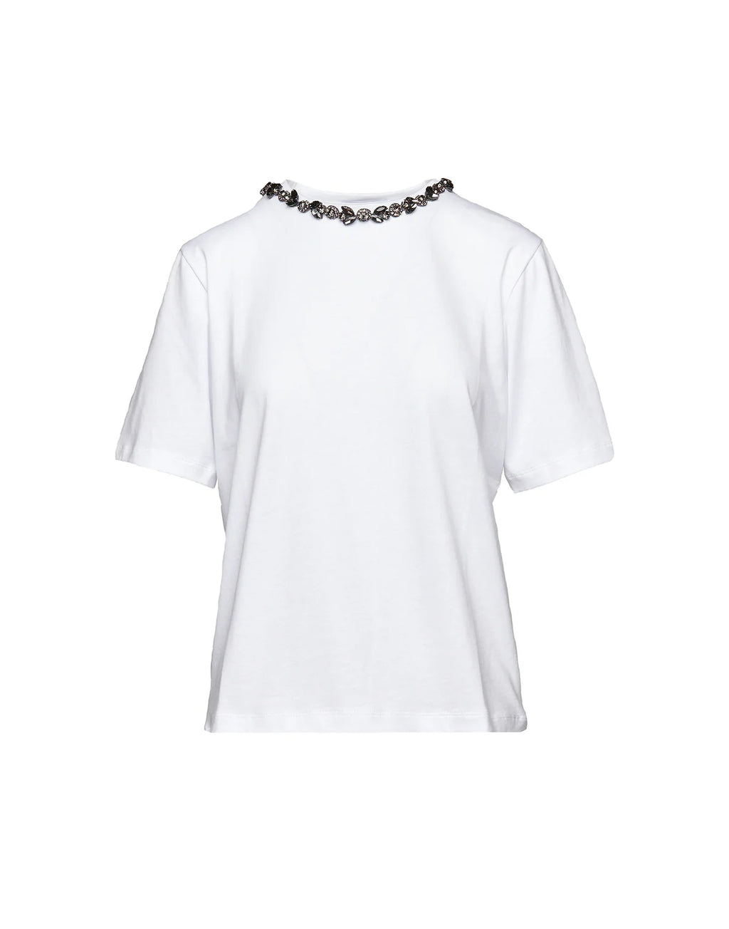 T-shirt Douuod Cristallo Manica Corta con Collana Gioiello ricamo fume e nastri velluto