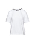 T-shirt Douuod Cristallo Manica Corta con Collana Gioiello ricamo fume e nastri velluto