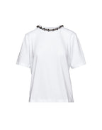 T-shirt Douuod Cristallo Manica Corta con Collana Gioiello ricamo fume e nastri velluto