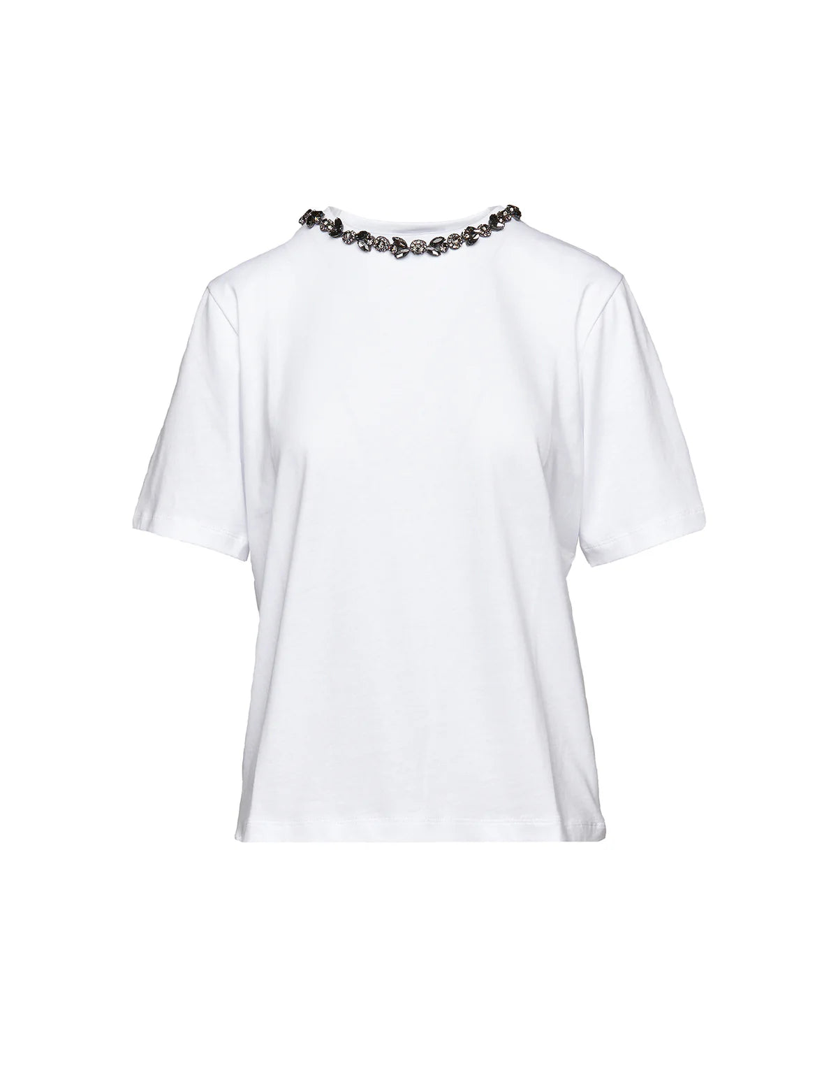 T-shirt Douuod Cristallo Manica Corta con Collana Gioiello ricamo fume e nastri velluto