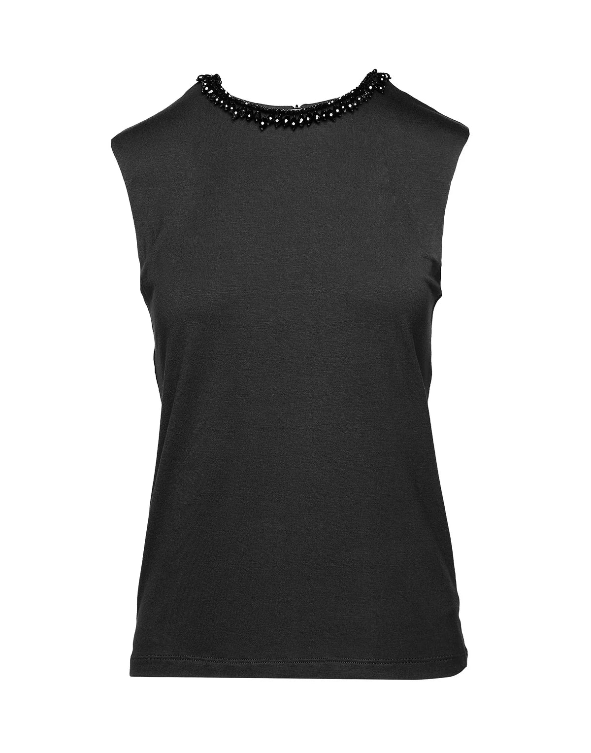 Top Fluorite Senza Maniche in Jersey di Viscosa Stretch con Dettaglio Gioiello