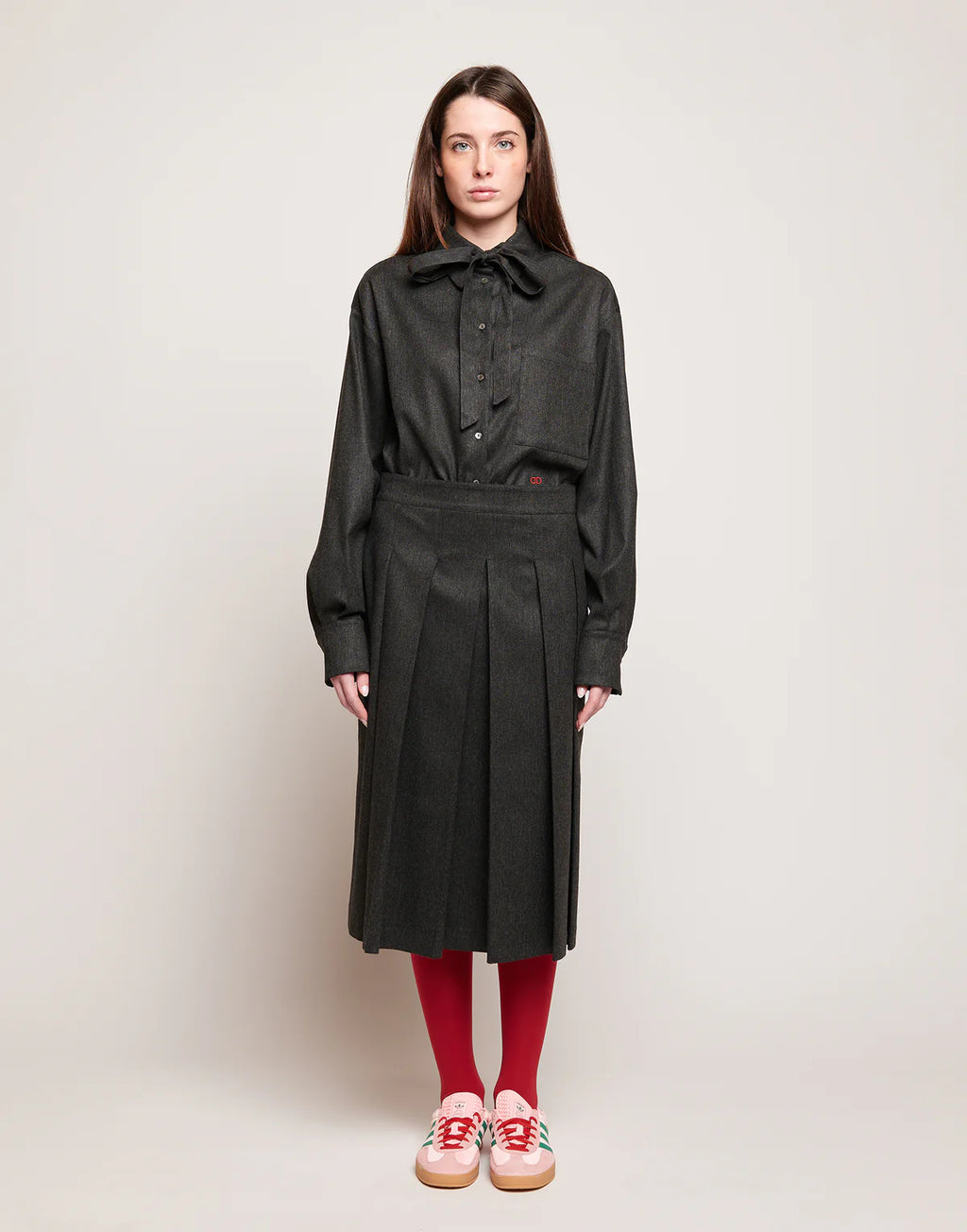 Gonna Douuod Gibeon Longuette in Flanella Stretch a Pieghe Grigio Antracite