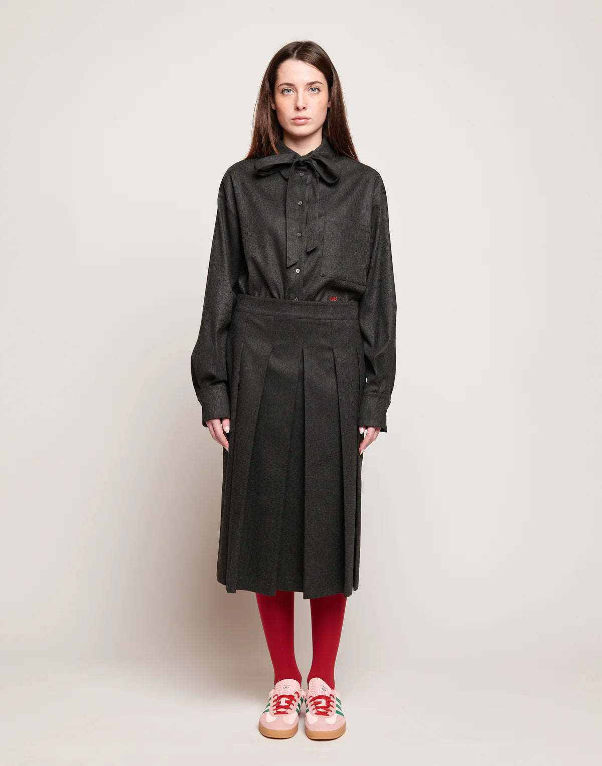 Gonna Douuod Gibeon Longuette in Flanella Stretch a Pieghe Grigio Antracite