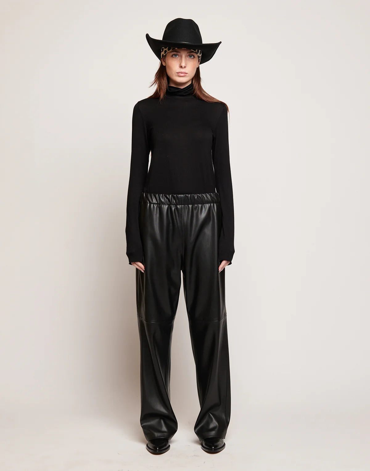 Pantaloni Douuod Spinello in Eco Soft Leather con Vita Elasticizzata