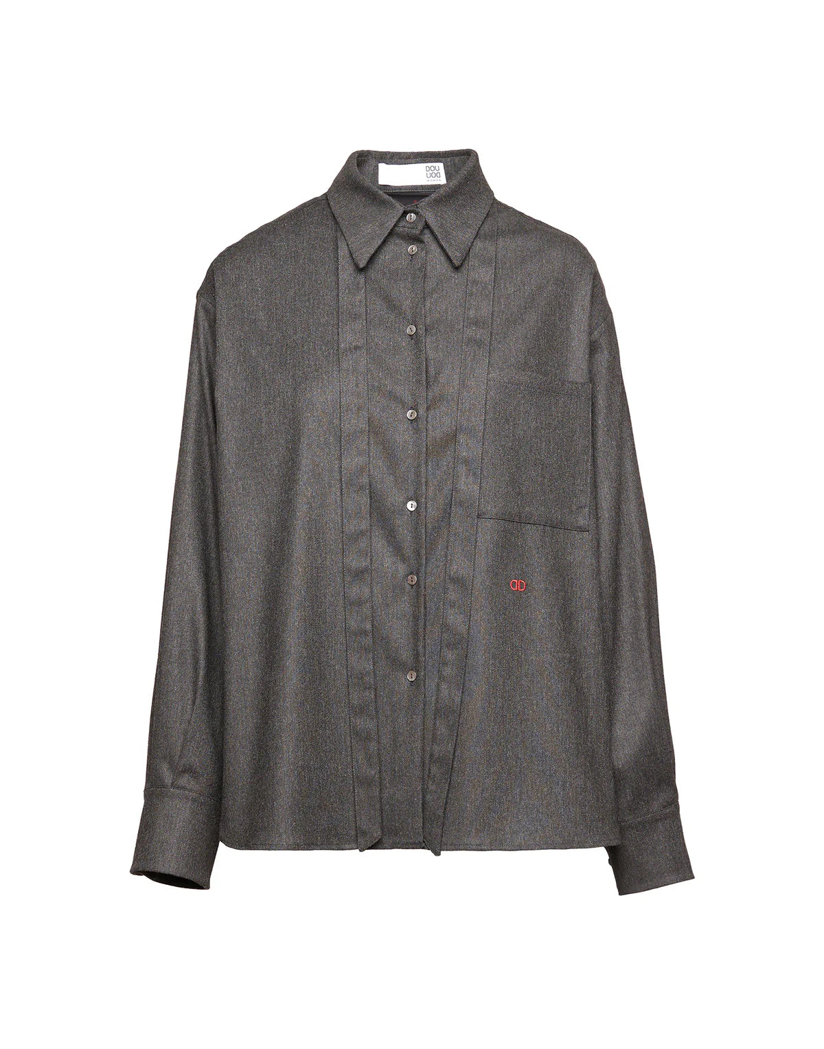 CAMICIA IN FLANELLA STRETCH CON NASTRO AL COLLO GRIGIO ANTRACITE Douuod mod.Saffrina