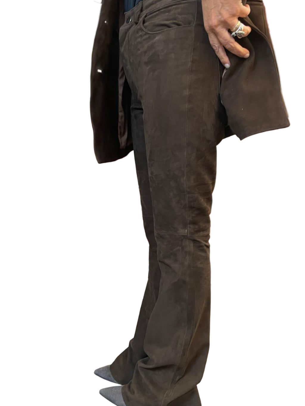 Pantalone Methode a zampa in Suede Marrone